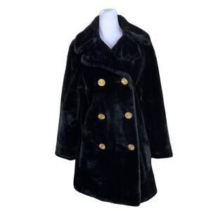 Vintage Aristocrat Faux-fur Coat Double Breasted Gold Buttons Mob Wife Retro